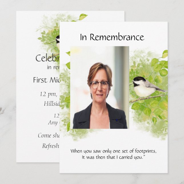 Convites Pocket Keepsaet Memorial Chickadee Nature Bird Art (Frente/Verso)