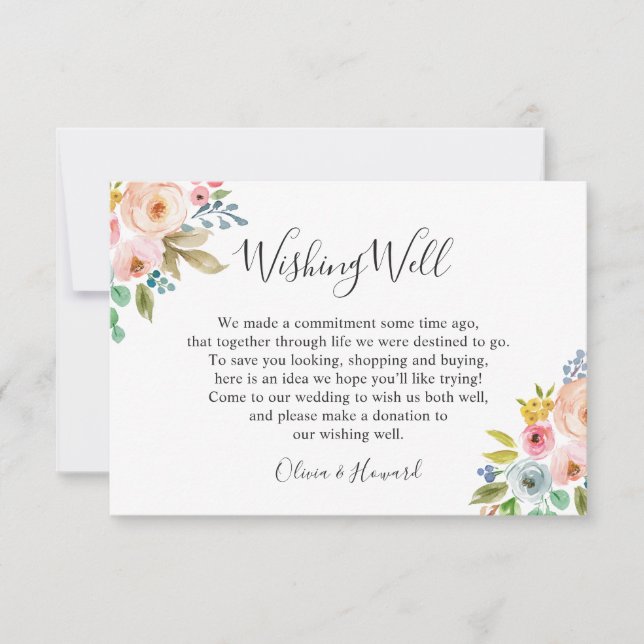 Convites Poço de Desejos de Casamento Floral em Aquarela Pa (Frente)