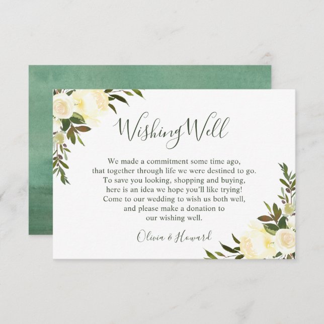 Convites Poço de Desejos Florais de Aquarela Verde (Frente/Verso)