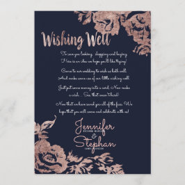 Convites Poço de Desejos Floral Azul Marinho e Dourado Rosa