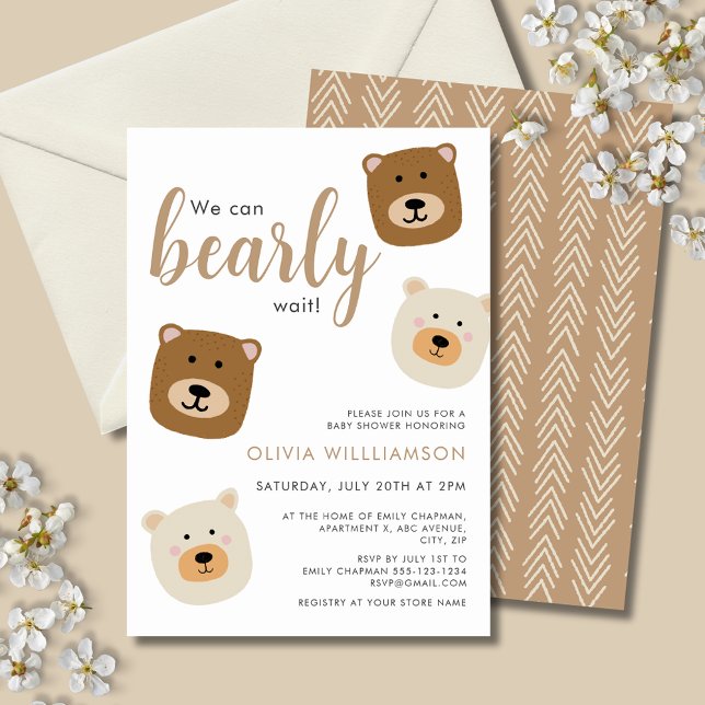 Convites Podemos Ampliar O Chá de fraldas Dos Meninos De Es (We can bearly wait, gender neutral baby shower invitation. Matching products available.)