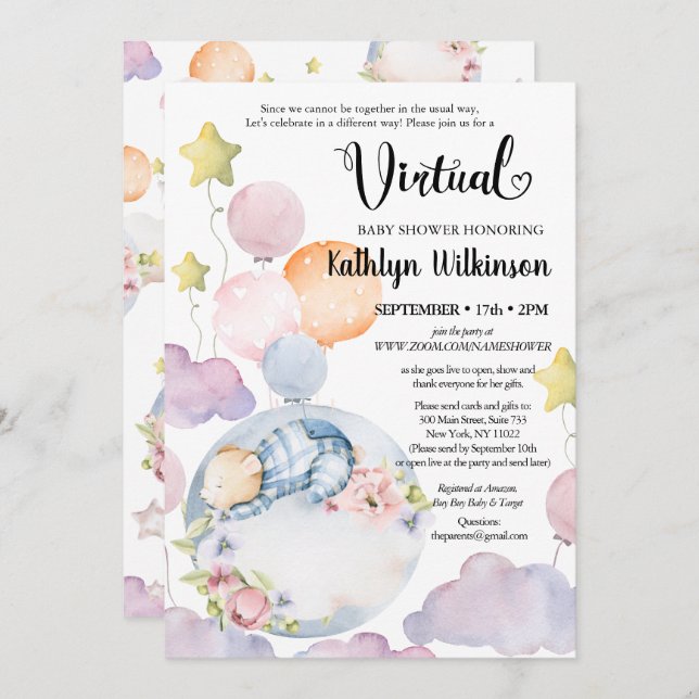 Convites Podemos Ampliar O Chá de fraldas Virtual Do Garoto (Frente/Verso)