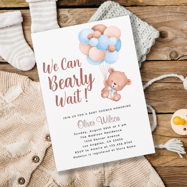 Convites Podemos Chatear Chá de fraldas (We Can Bearly Wait Boy Baby Shower Invitation)