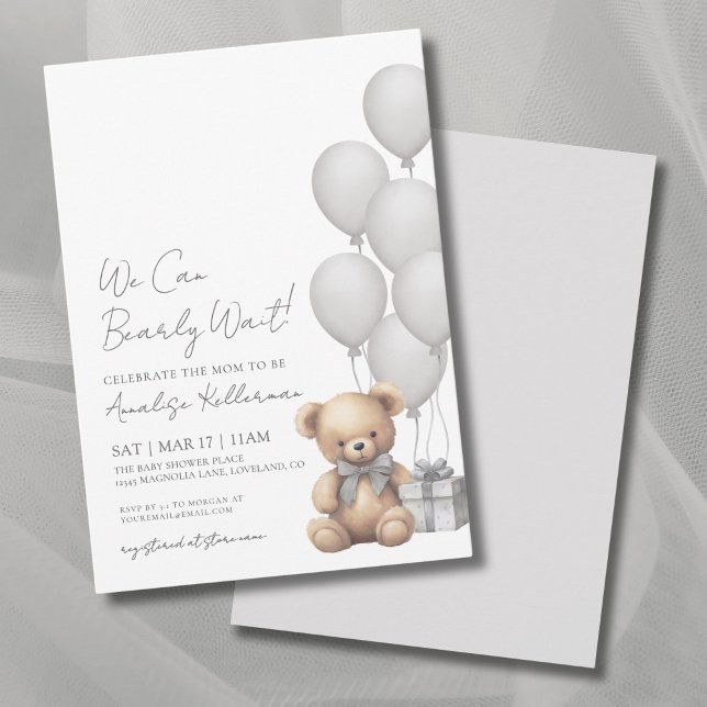 Convites Podemos Dificilmente Esperar Chá de Bebê Urso Neut (We Can Bearly Wait Gender Neutral Bear Baby Shower Invitation )