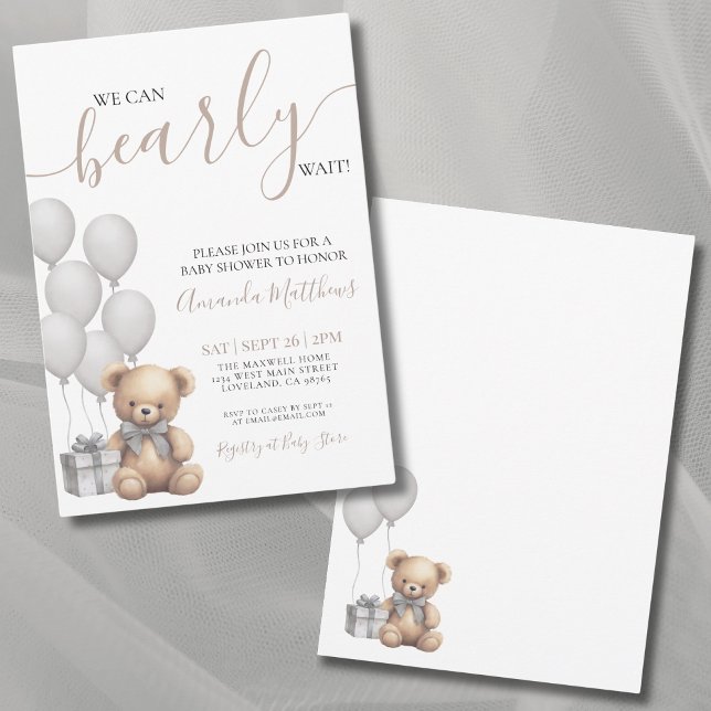 Convites Podemos Dificilmente Esperar Churrasco de Bebê Urs (We Can Bearly Wait Gender Neutral Bear Baby Shower Invitation)