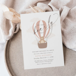 Convites Podemos Esperar.   Balão de Ar Rosa para Bebê