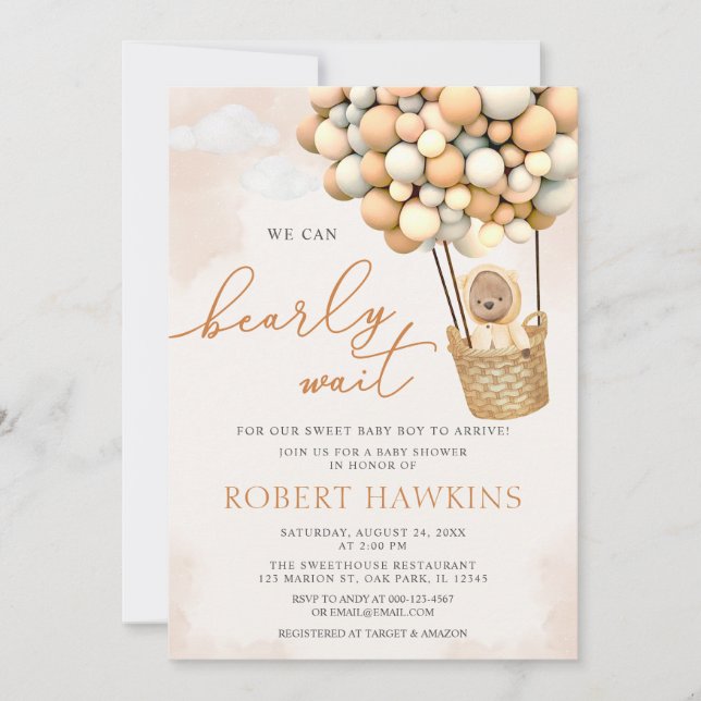 Convites Podemos Esperar Boho Teddy Bear Chá de fraldas (Frente)