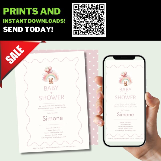 Convites Podemos Esperar Boho Teddy Bear Convide Rosa (Criador carregado)