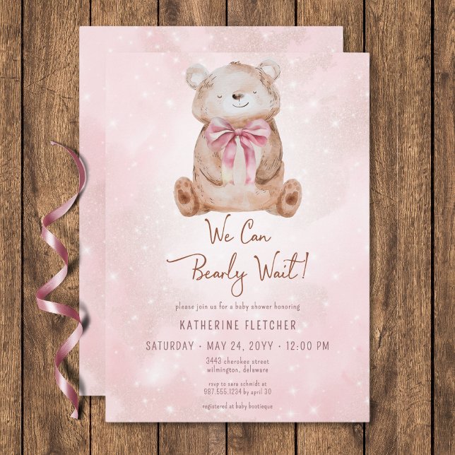Convites Podemos Esperar Chá de fraldas (We Can Bearly Wait Girl Baby Shower Invitation)