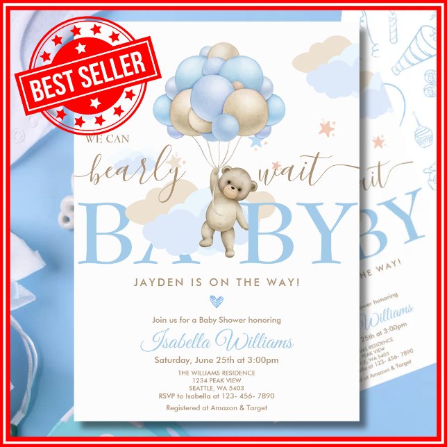 Convites Podemos Esperar Chá de fraldas Azul (Criador carregado)