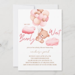 Convites Podemos Esperar Chá de fraldas De Urso Rosa