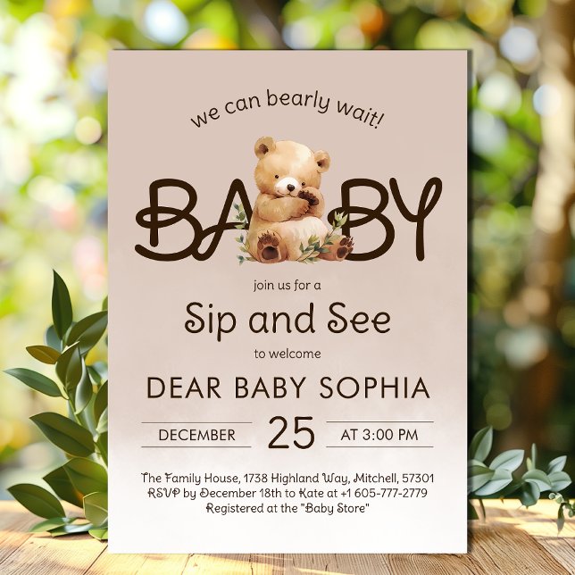 Convites Podemos esperar Chá de fraldas e ver (We Can Bearly Wait Baby Shower Sip and See Invitation)