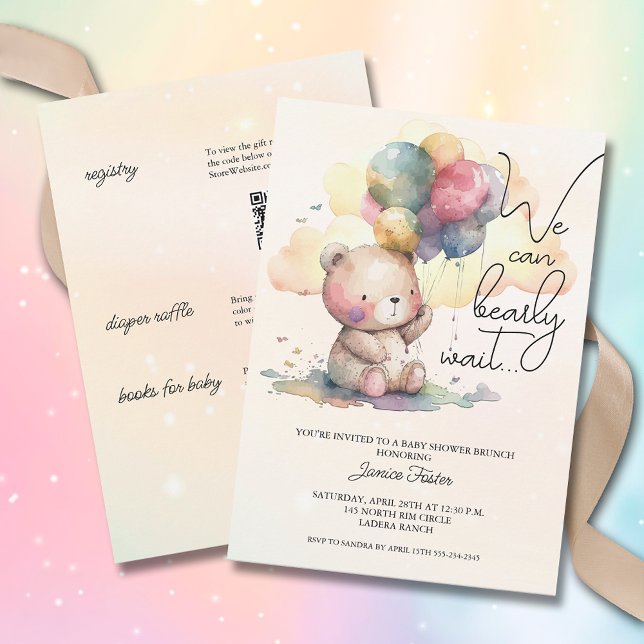 Convites Podemos esperar Chá de fraldas em um só (We Can Bearly Wait Teddy Bear Baby Shower All in One Invitation)