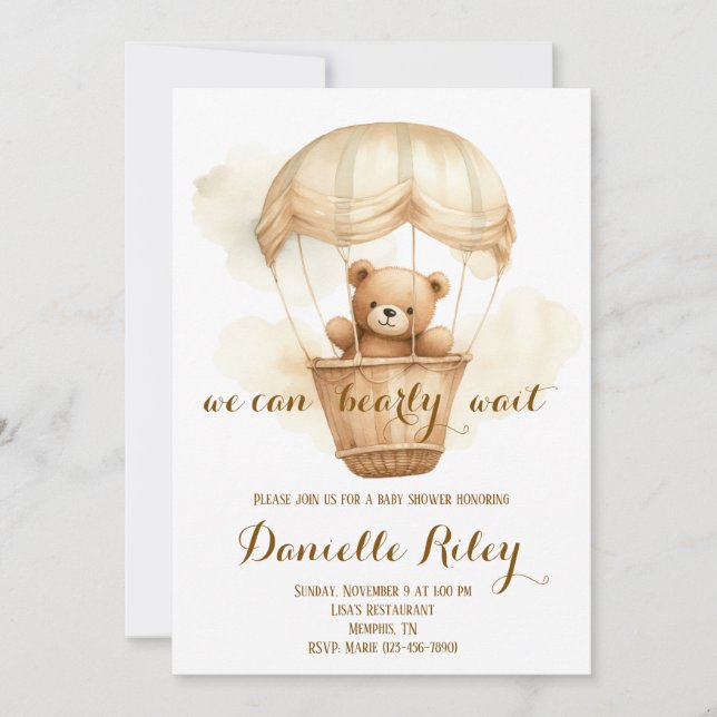 Convites Podemos Esperar Chá de fraldas Teddy Bear (Frente)