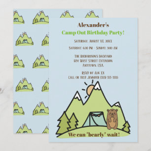 Convites Podemos Esperar Festa de aniversário Azul Acampame