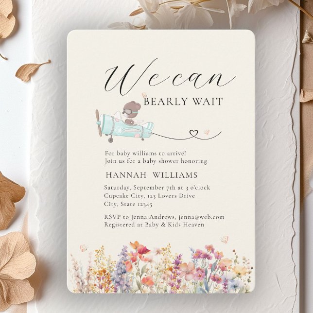 Convites Podemos Esperar! Flor selvagem, Chá de fraldas (We Can Bearly Wait! Wildflower, Baby Shower Invitation)