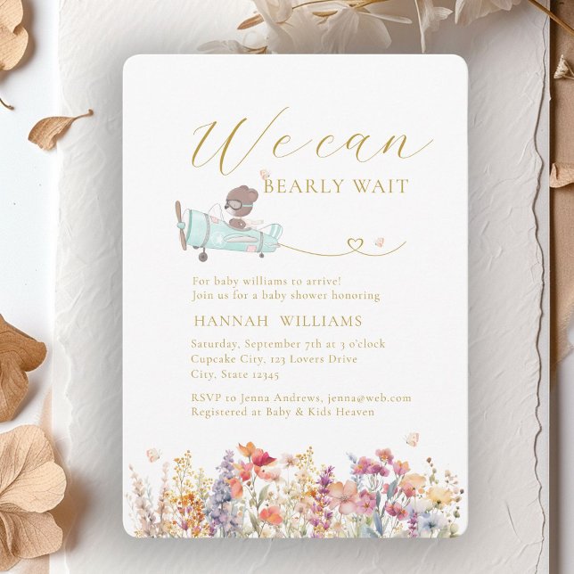 Convites Podemos Esperar! Flor selvagem, Chá de fraldas (We Can Bearly Wait! Wildflower, Baby Shower Invitation)