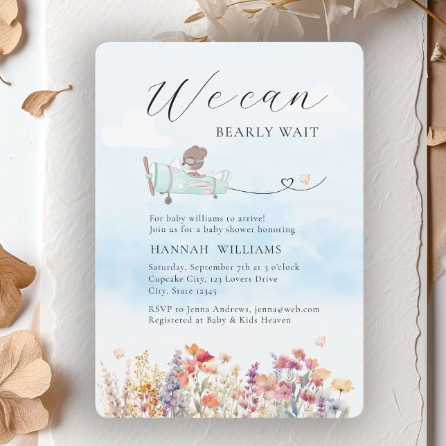 Convites Podemos Esperar! Flor selvagem, Chá de fraldas (We Can Bearly Wait! Wildflower, Baby Shower Invitation)