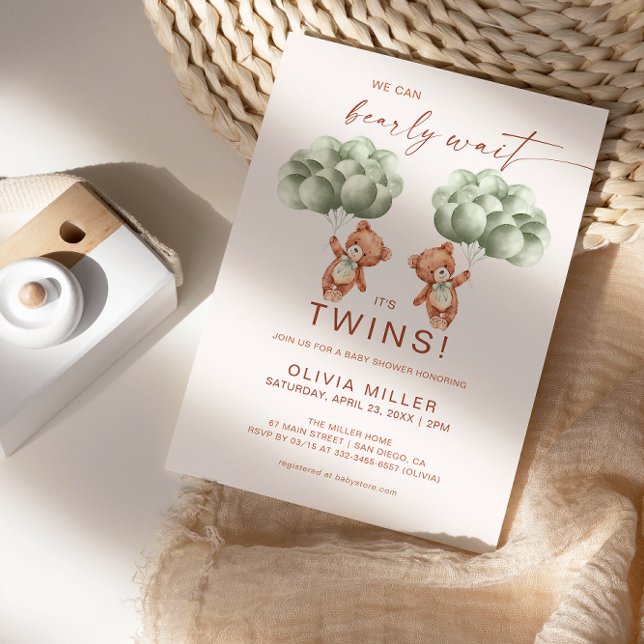 Convites Podemos Esperar Gêmeos Sagiar Chá de fraldas Verde (Criador carregado)