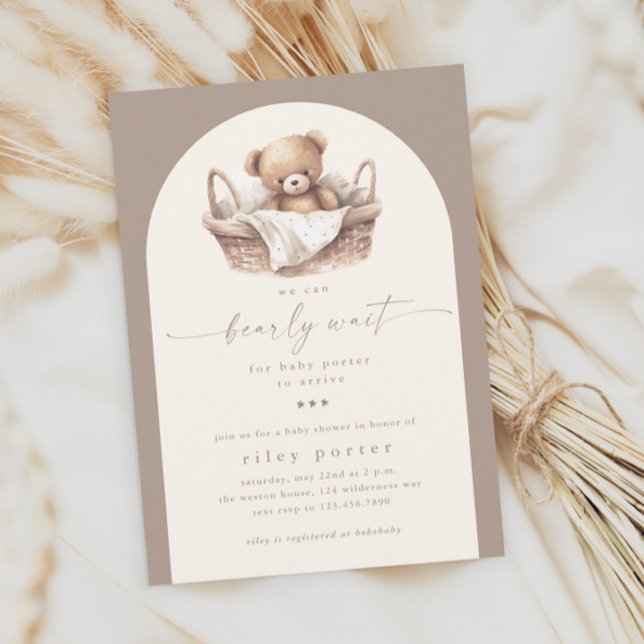 Convites Podemos Esperar O Chá de fraldas De Boho Neutro Do (We can bearly wait gender neutral boho baby shower invitation.)