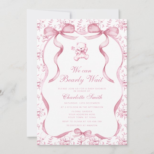 Convites Podemos Esperar O Chá de fraldas De Ursinho De Tel (Frente)