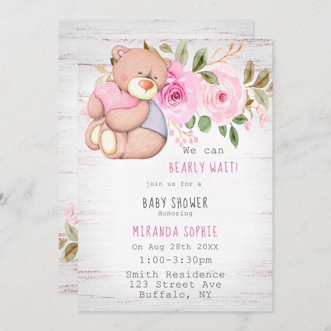 Convites Podemos Esperar O Chá de fraldas Do Urso De Teddy (Frente/Verso)