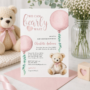 Convites Podemos Esperar O Chá de fraldas Do Urso Rosa Conv