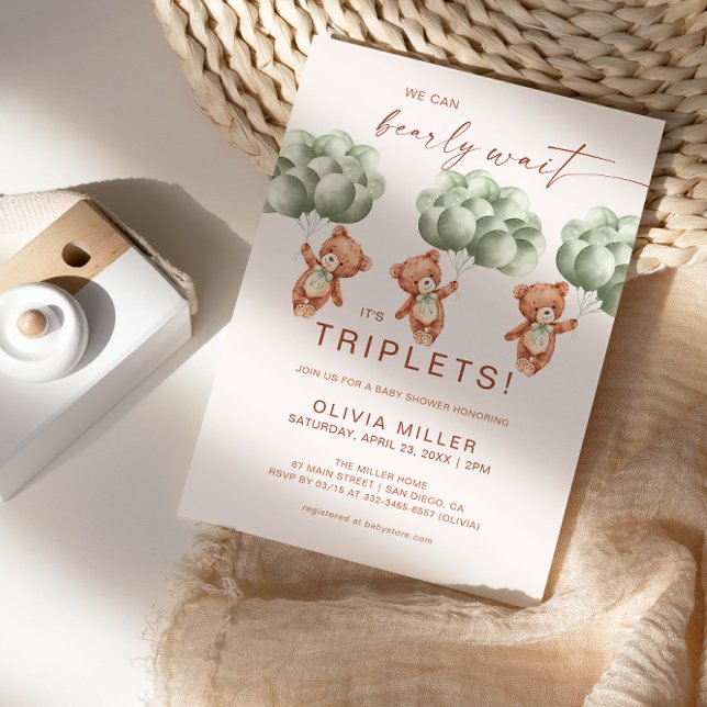 Convites Podemos Esperar Sage, Chá de fraldas de triplos ve (Criador carregado)