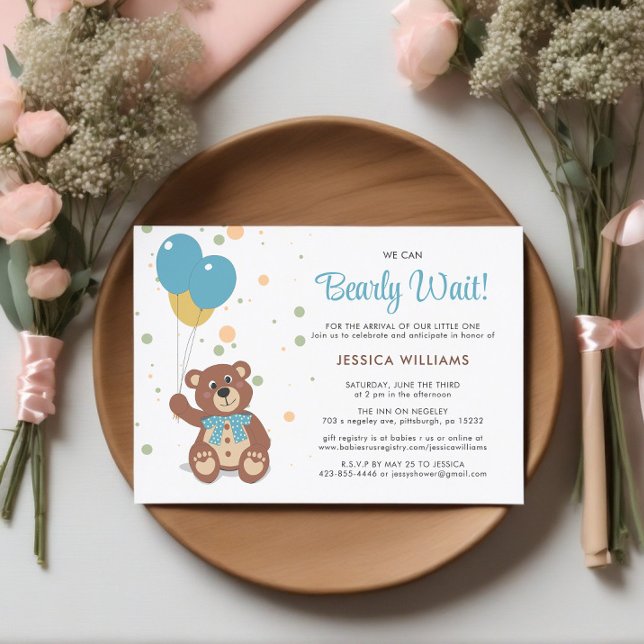 Convites Podemos Esperar Um Chá de fraldas De Tema Do Urso  (Baby Shower Invite)