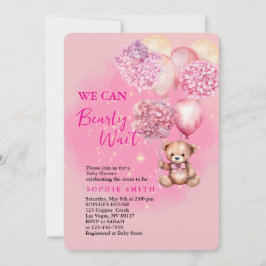 Convites Podemos esperar um chá de fraldas rosa de hydrange