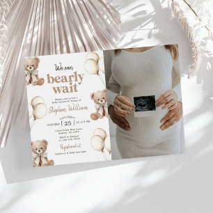 Convites Podemos Mal Esperar Urso de Pelúcia Chá de Bebê Fo