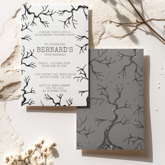 Convites Poderoso como o Aniversário do Oak Spooky Adulto (Spooky Old Oak Trees Hand-Drawn in Black Ink Perfect for an Over the Hill Haunted Birthday Party.)