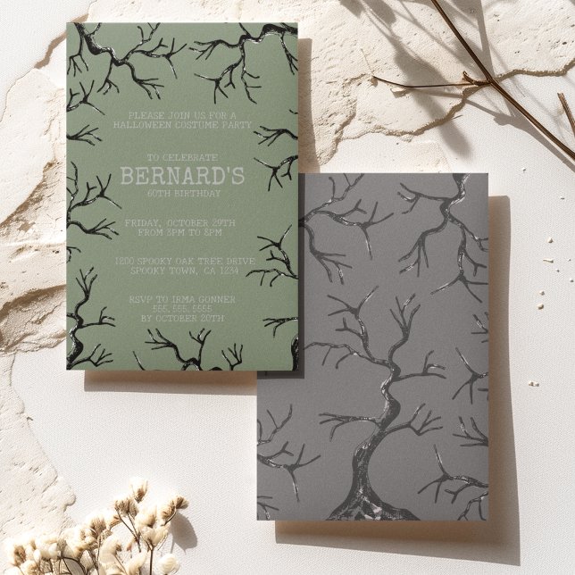 Convites Poderoso como o Aniversário do Oak Spooky Adulto (Spooky Old Oak Trees Hand-Drawn in Black Ink Perfect for an Over the Hill Haunted Birthday Party.)