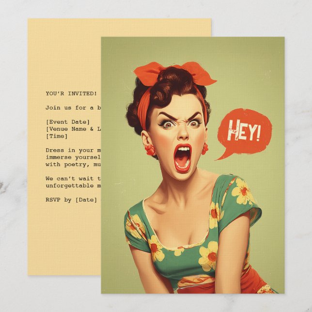 Convites Poderoso Grito Pin-Up Vintage (Frente/Verso)