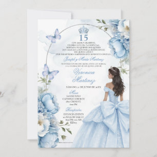 Convites Poeira Azul Floral Princesa Prata 15 Anos Espanhol