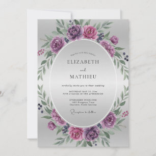 Convites Poeira de Ameixa Roxo Ranunculus Eucalipto Casamen