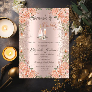 Convites Poeira de Brilho Dourado Rosa Brunch Rosas Chá de 
