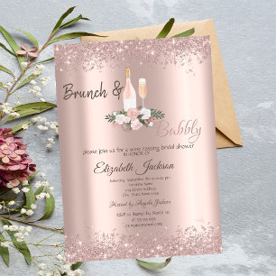 Convites Poeira de Brilho Dourado Rosa Café da Manhã Chá de