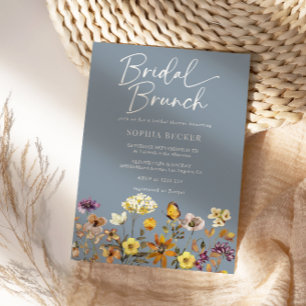 Convites Poeira de Flor Silvestre Azul Floral Jardim Brunch
