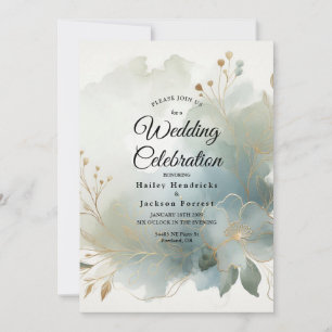 Convites Poeira Dourada Suave Azul Romântico Casamento
