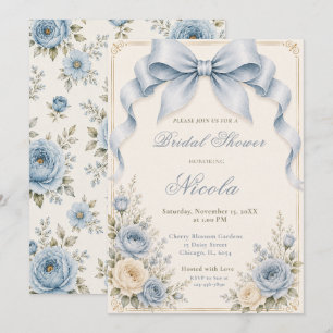Convites Poeira Floral Azul Coquette Laço Chuveiro de Noiva