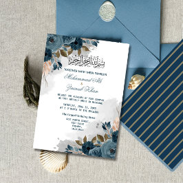 Convites Poeira Floral Azul Walima Casamento Islâmico