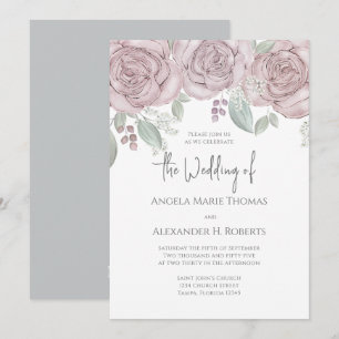 Convites Poeira Floral Rosa Elegante Clássica Aquarela