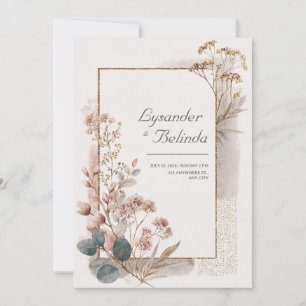 Convites Poeira Rosa Dourado Folha de Eucalipto Casamento