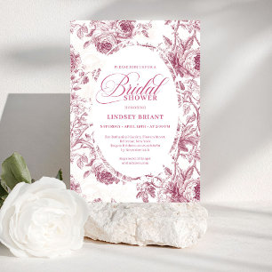 Convites Poeira Rosa Toile de Rosas Padrão Chá de Noiva