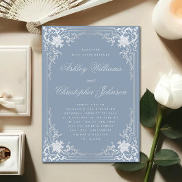 Convites Poeira Vintage Azul Falso Casamento Caligrafia Pra