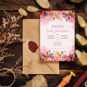 Convites Poema de Batismo de Aquarela Floral Rosa Elegante