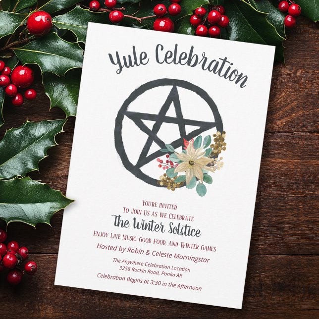 Convites Poinsétia de Yule Estrela Pentáculo do Solstício d (Criador carregado)