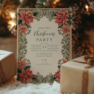 Convites Poinsettia Antiga em Trabalho de Enrolamento Natal