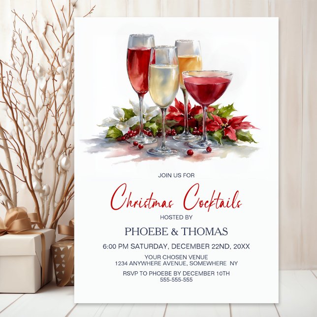 Convites Poinsettia Christmas Cocktail Party (Criador carregado)